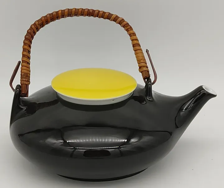 Schwarze Teekanne von ARZBERG mit gelben Deckel & Henkel  - Bild 1