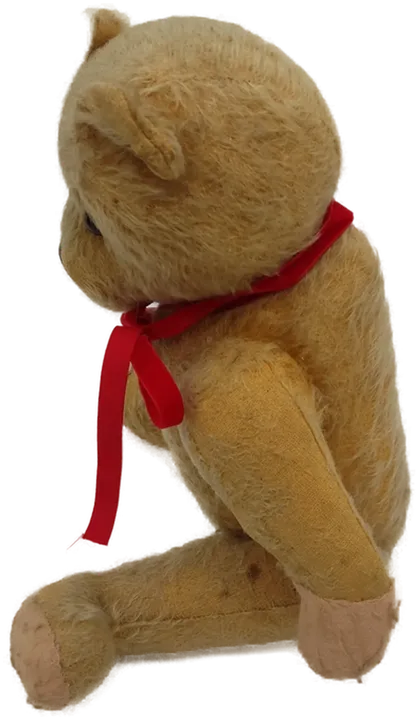 Alter Teddybär hellbraun mit roter Schleif hart gestopft im stehen 44 cm  - Bild 6