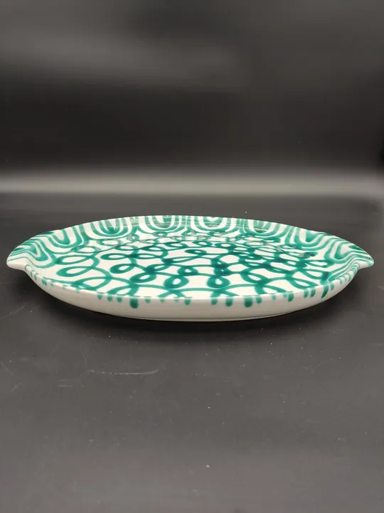 Gmundner Keramik Platte mit Griffen grüngeflammt (Durchmesser 30cm) - Bild 1