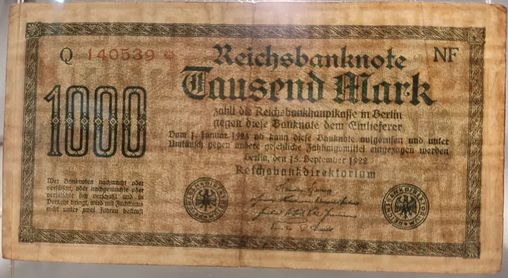 Alter Geldschein 1000 Mark Reichsbanknote Reichsbankdirektorium Berlin 1922 zirkuliert 3 - Bild 3