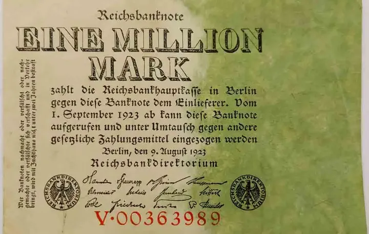 Alter Geldschein 1 Million Mark Reichsbanknote Reichsbankdirektorium Berlin 1923 zirkuliert 3 mit  Druckfehler - Bild 2
