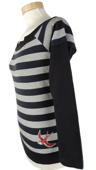 T-Shirt 'King Kerosin', 3/4 Arm mit Rundhalsausschnitt, grau/schwarz gestreift, Größe S - Bild 2