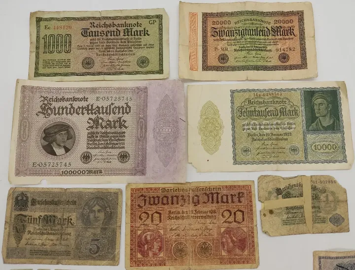 Alter Geldschein Konvolut 14 Stück Mark Kronen um 1920 in schlechten Zustand - Bild 7
