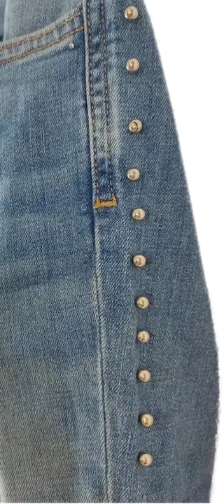 Jeans 'ZARA' lang mit Perlen und Fransen, blaumeliert, Größe 40 - Bild 3