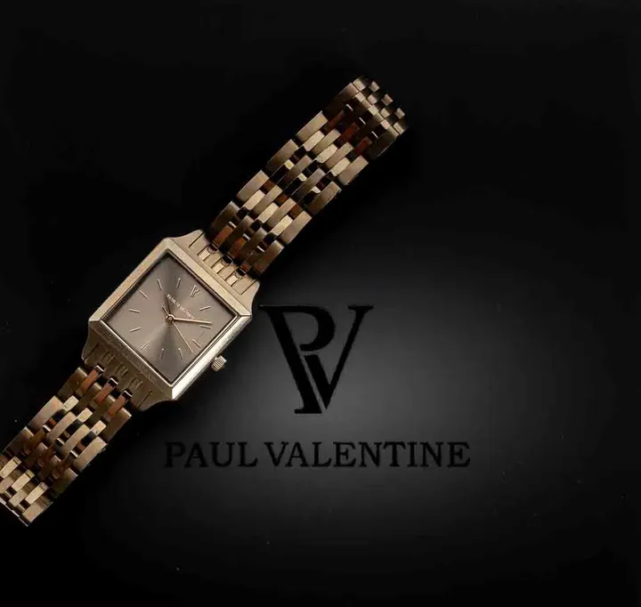 Paul Valentine Armbanduhr, eckig, 2cm, goldfarbenes Gliederarmband - Bild 5