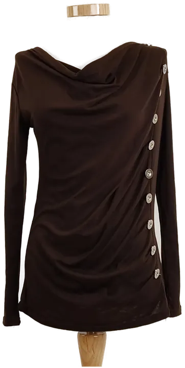Damen Shirt Langarm, Braun, seitlich gerafft mit Knöpfen, Gr. S - Bild 1