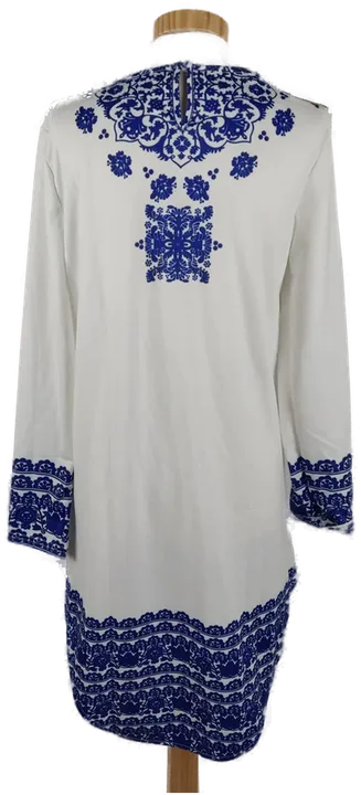 Damen Tunika Langarm, Weiß mit blauem Muster, Gr. S - Bild 2