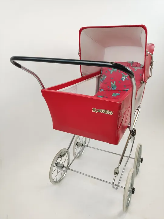 Vintage Puppenwagen in Rot gefedert und mit Matratze  - Bild 14