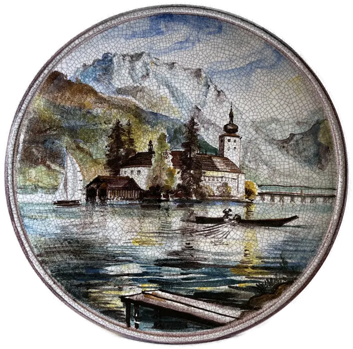 Wunderschöner Keramikteller Wandteller Gmunden Handarbeit (42,7 cm Durchmesser) limitierte Auflage - Bild 2