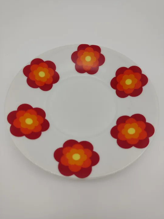 Scherzer Bavaria: Deutsch China Kaffeetassen Set. 1960er Jahre Pop Blumenmuster in Orange und rot - Bild 3