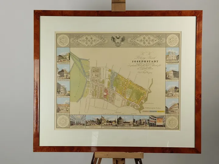 Historische Karte von Wien Josephstadt / Schöner Resopal-Rahmen / 73 x 86 cm - Bild 1
