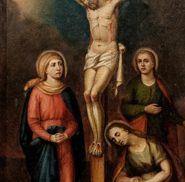 Sakral-Gemälde auf Leinwand im Holzrahmen Kreuzigung Christi - Bild 4