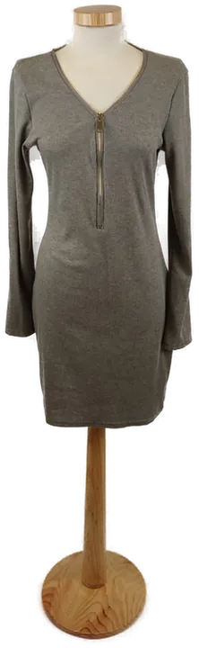 Damen Langarm Shirtkleid Feinripp mit Zipp, Grau, Gr. M - Bild 1