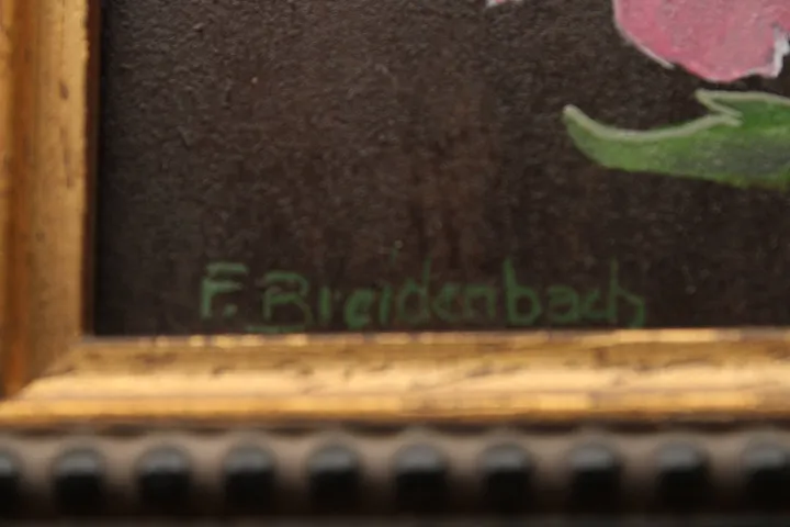 Kleines Blumen-Stillleben – Öl auf Leinwand – signiert F. Breidenbach – gerahmt - Bild 3