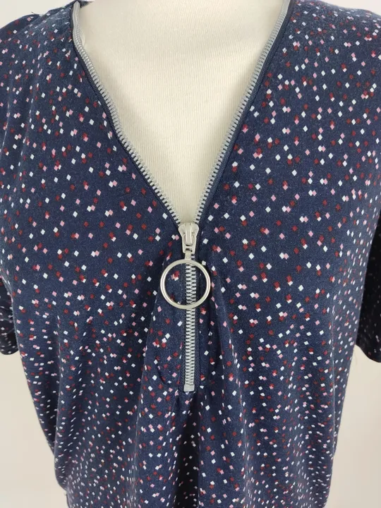 Damen T-Shirt Janina mit V-Ausschnitt und Zipper, blau gemustert, Größe 36 - Bild 2