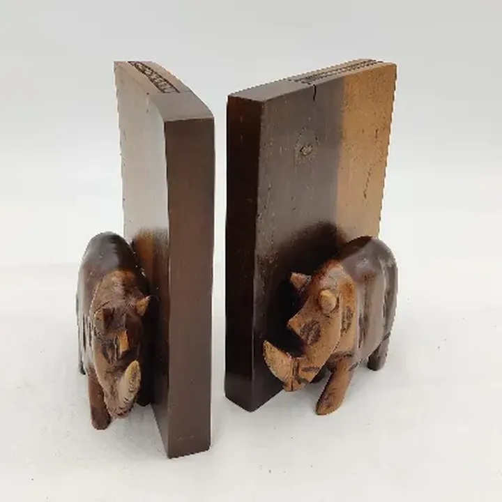 Buchstützen aus Holz Nashorn - Bild 1
