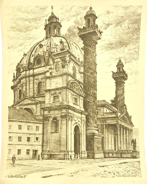 Ludwig Bakalowits - Lithographie - Karlskirche Wien  - Bild 1