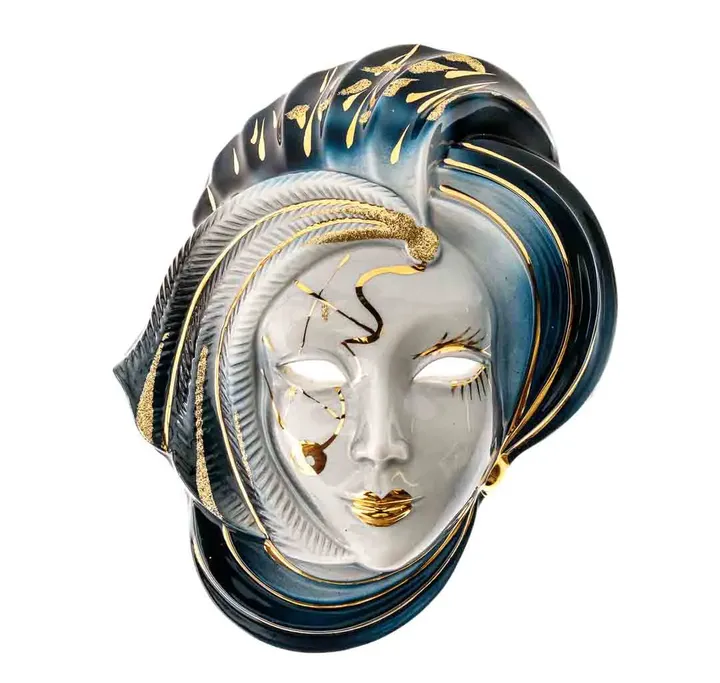 Wandschmuck Venezianische Porzellan Maske Blau/Weiß/Gold  - Bild 1