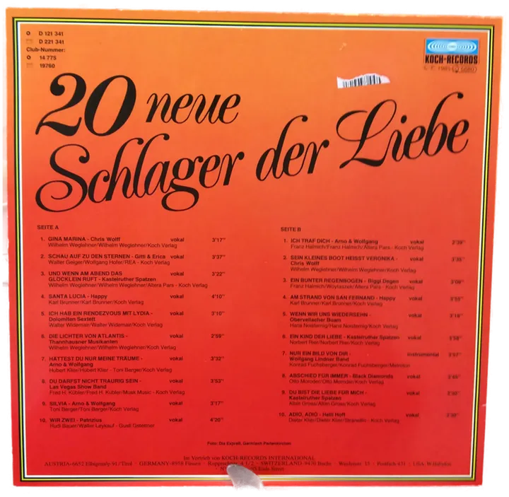 LP Schallplatte - 20 neue Schlager der Liebe - Bild 2