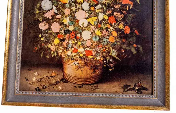 Druck von einem Gemälde mit Blumenmotiv und goldenem Holzrahmen von Jan Brueghel Nature morte aux fleurs - Bild 2