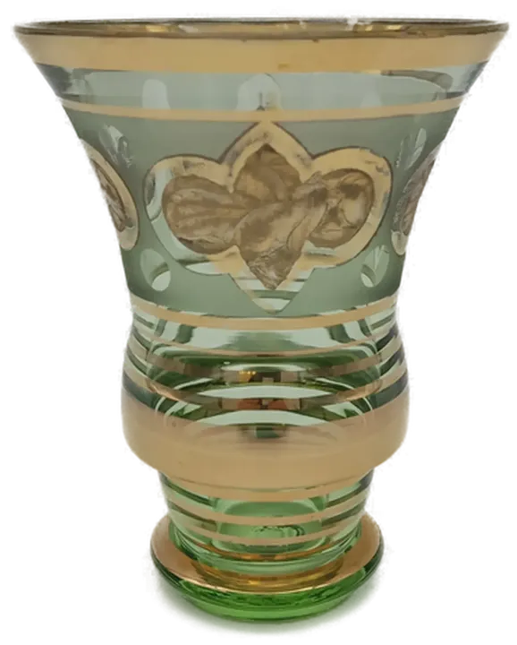 Vintage Glas Vase hellgrün mit Goldrändern - Bild 1