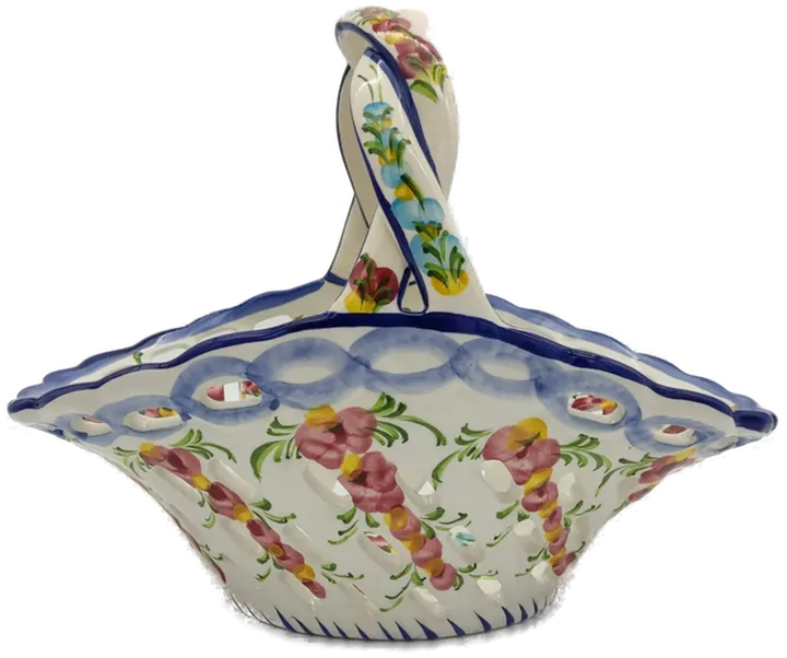 Vintage Obst- Blumenkorb Keramik mit Blumendekor - H/21 cm - Bild 3