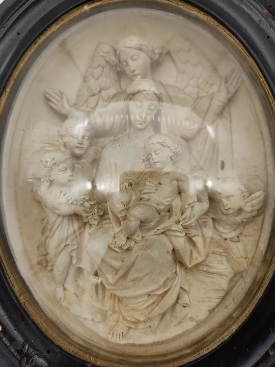 Antikes Heiligenrelief - Maria mit Kind und Engel - Bild 2