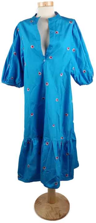 Blaues Damen Midi Kleid mit 3/4 Arm und Blumenmuster, Gr. M - Bild 1