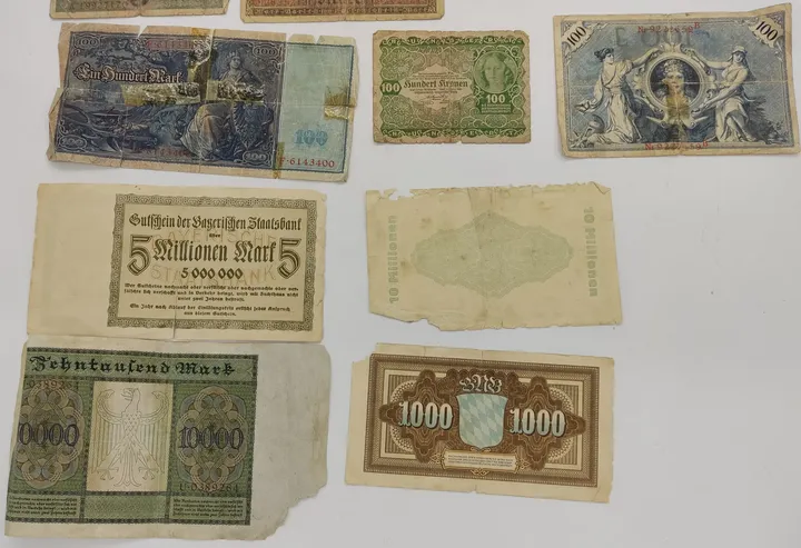 Alter Geldschein Konvolut 14 Stück Mark Kronen um 1920 in schlechten Zustand - Bild 4