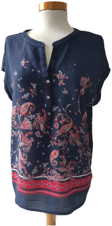 S. Oliver Damen Kurzarmshirt - blau mir rotem floralem Muster - Gr.: 36 S - Bild 1