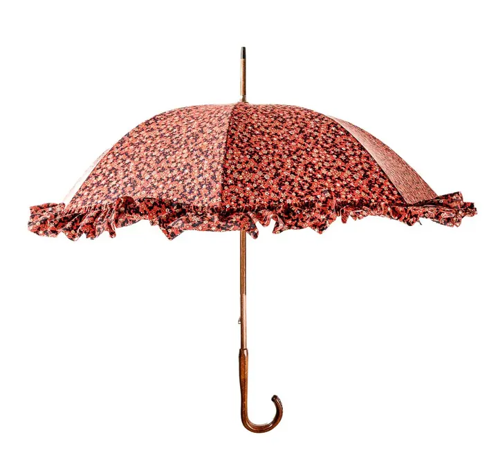 Regenschirm Damen geblumt mit Rüschen und Holzgriff - Old School - Bild 2
