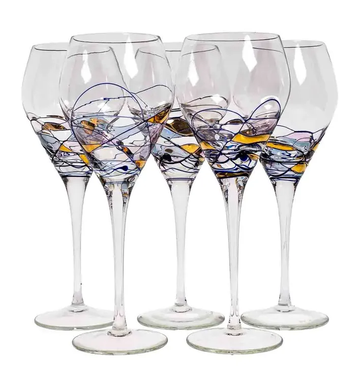 La Fleur Monarch Milano Kristall, 6 Weißweingläser - Handbemalt u. mundgeblasen  - Bild 1