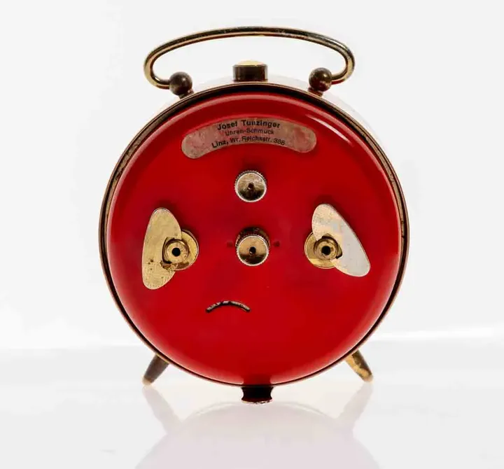 JUNGHANS Bivox Mechanische Vintage Tischuhr mit Wecker-Funktion in rot-gold - Bild 3
