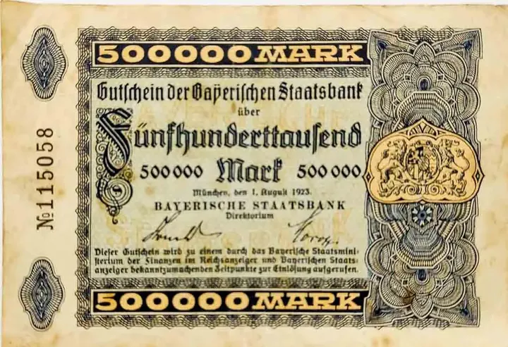  Alter Geldschein 500.000 Mark Gutschein der Bayerischen Staatsbank 1923 zirkuliert 3 - Bild 1