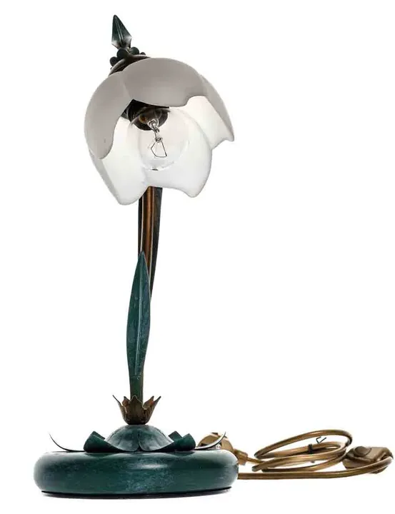 Tischlampe Retro Blumenform Metall mit Glas Lampenschirm - Bild 2