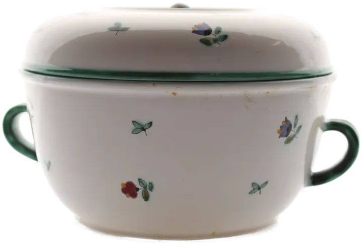 Gmundner Keramik Schüssel mit Deckel & Henkeln | Handbemalt | Streublumen-Dekor | Vintage - Bild 1