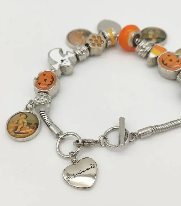 Damen Armband mit Herbst/Halloween-Anhängern, Modeschmuk silber orange - Bild 2