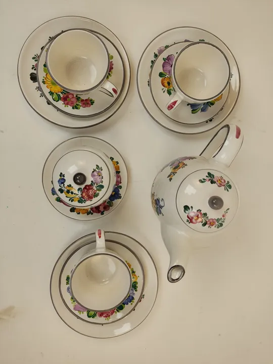 12 teiliges Gmundner Keramik Bauernblume mit grauern Rand Kaffee/Teeservice  - Bild 2