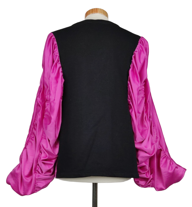 Zara Damen Pullover mit Puffärmeln schwarz/violett - Gr. EU S  - Bild 3