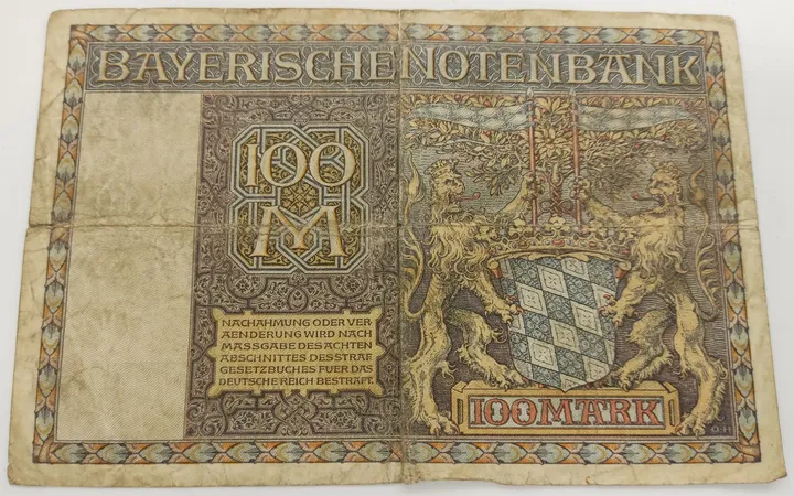 Alter Geldschein 100 Mark  Bayerische Banknote München 1922 zirkuliert 3-4  - Bild 2