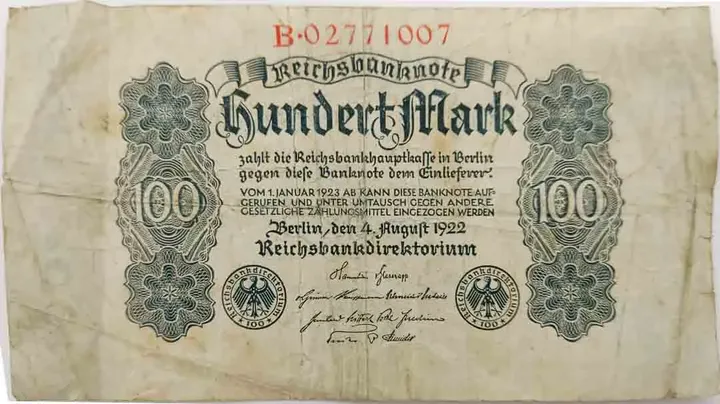 Alter Geldschein 100 Mark Reichsbanknote Reichsbankdirektorium Berlin 1922 zirkuliert 3/4 - Bild 1