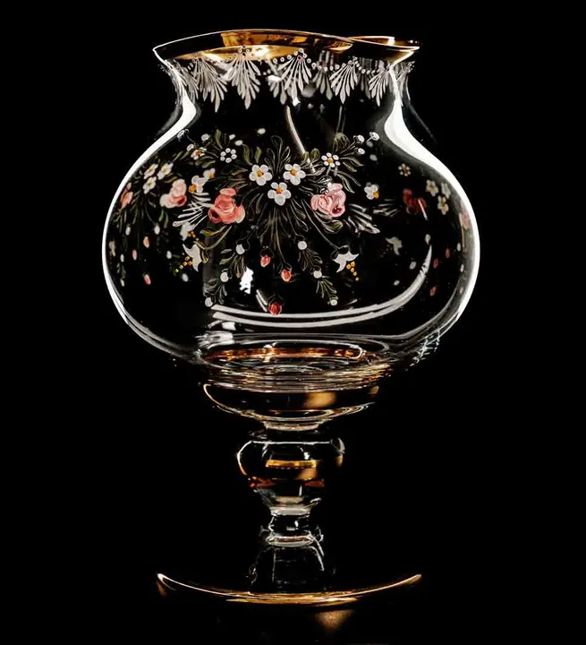 R. Kirchmair Glas mit Goldrand und Blumenmuster  - Bild 2