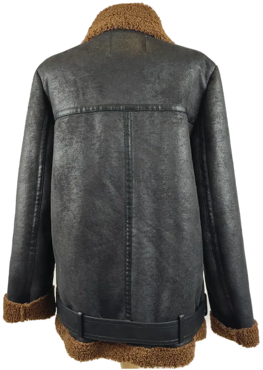 Zara Damen Kunstlederbikerjacke schwarz mit braunem Innenfell - M/38 - Bild 2