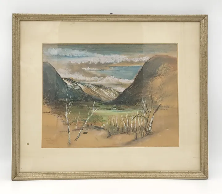 Ölkreide-Bild von bergiger Landschaft von Sohns  - Bild 1