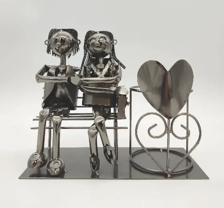 Metall Skulptur Verliebtes Pärchen Silber - Bild 1