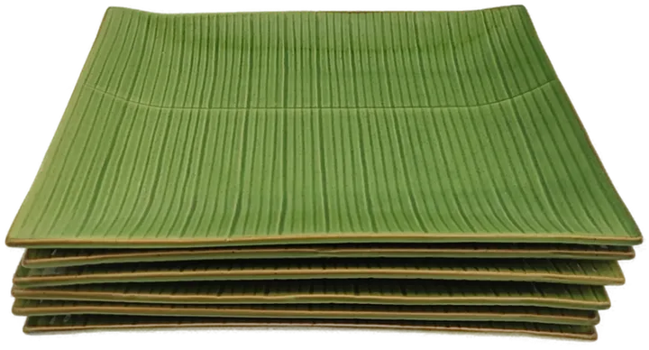 6x Rechteckige Speiseteller aus Keramik in grün - Bild 3