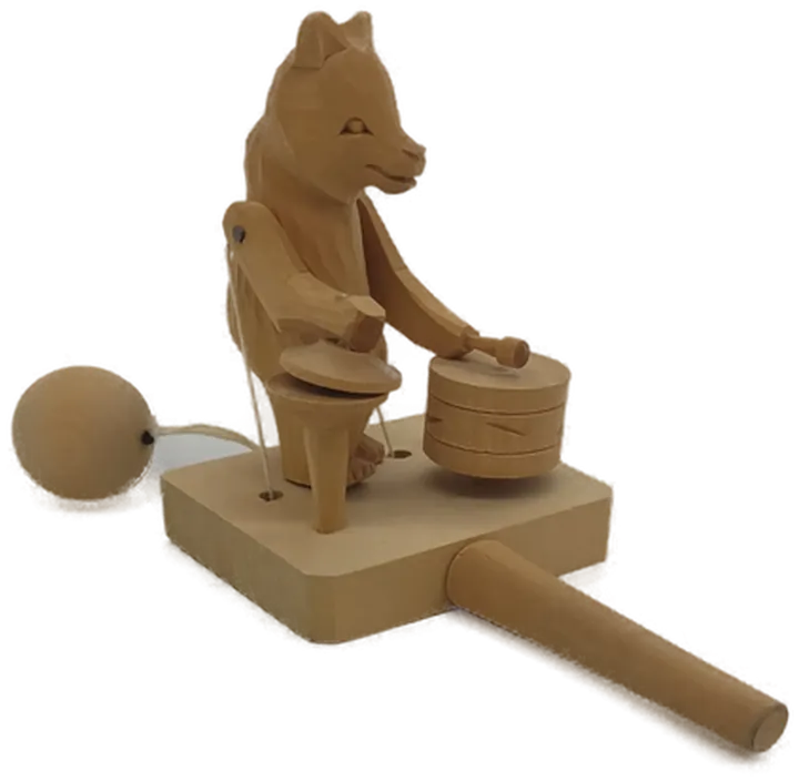 Vintage Russischer Bär Holz handgeschnitzt Spielzeug Becken Trommeln beweglich - Bild 3