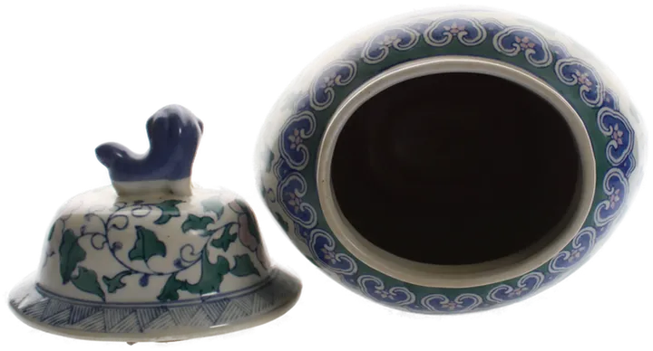 Chinesische Porzellanvase mit Deckel und Wächterlöwe – handbemalt, 35,5 cm - Bild 3