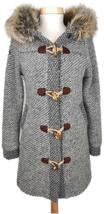 Fred Mello Damen Kapuzenstrickjacke mit Pelzkragen grau - M/38 - Bild 1