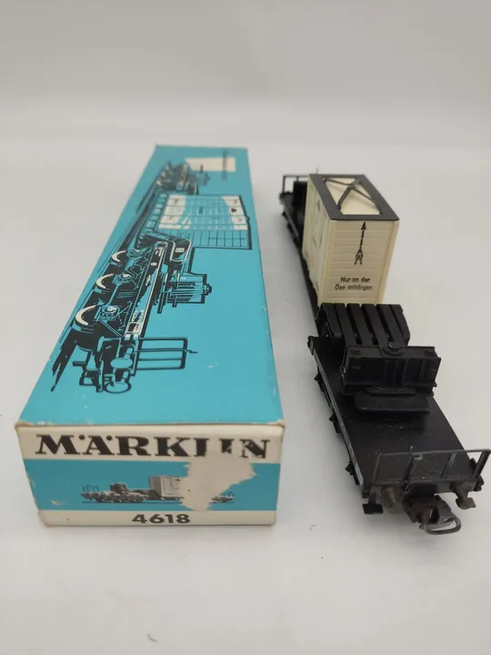 Märklin 4618 Tiefladewagen mit Kiste im Originalkarton  - Bild 1
